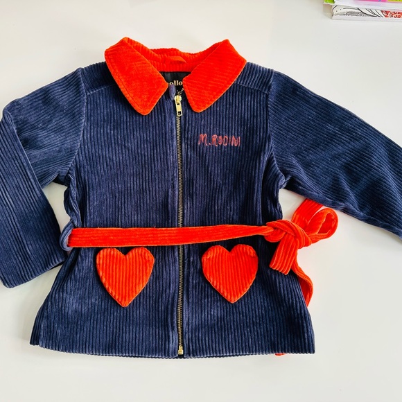 Mini Rodini Navy Corduroy Jacket Red Heart pockets